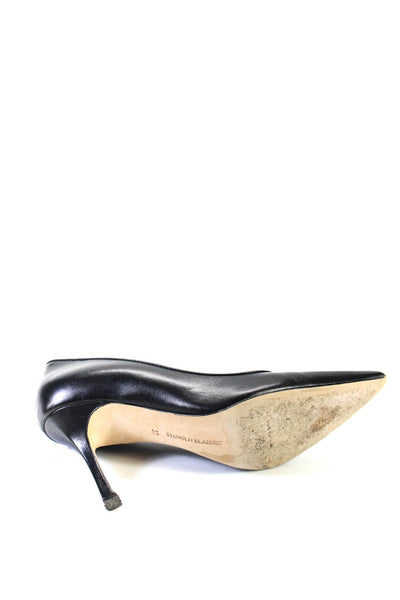 Manolo Blahnik Womens Leather Pointed Toe High Heel Pumps Black Size 7US 37EU