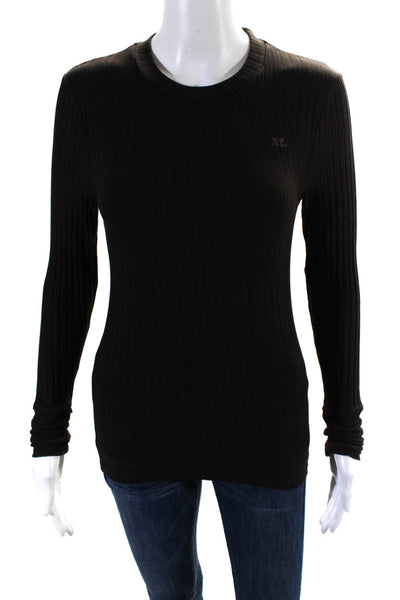 Courreges Womens Accordion Knit Long Sleeve Crewneck Shirt Dark Brown Size XS