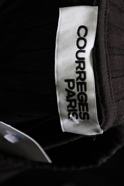 Courreges Womens Accordion Knit Long Sleeve Crewneck Shirt Dark Brown Size XS