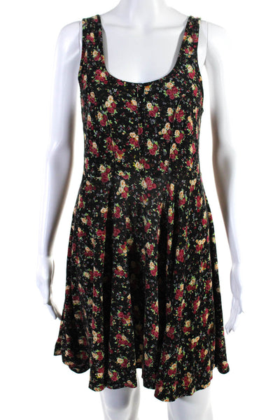 Free People Womens Scoop Neck Jersey Mini Fit & Flare Dress Pink Black Small
