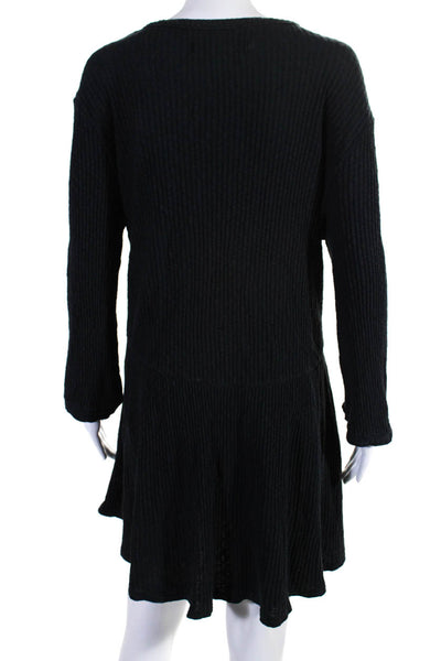 FP Beach Womens Long Sleeve Ribbed Knit Henley Drop Waist Dress Navy Size Small