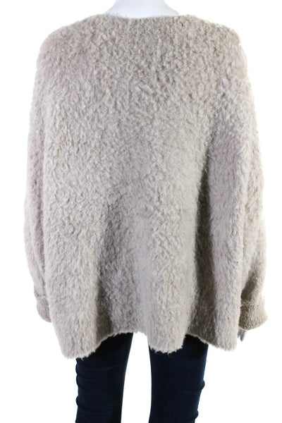 Maeve Womens Oversize Fuzzy Fleece V Neck Sweater Beige Size Extra Large