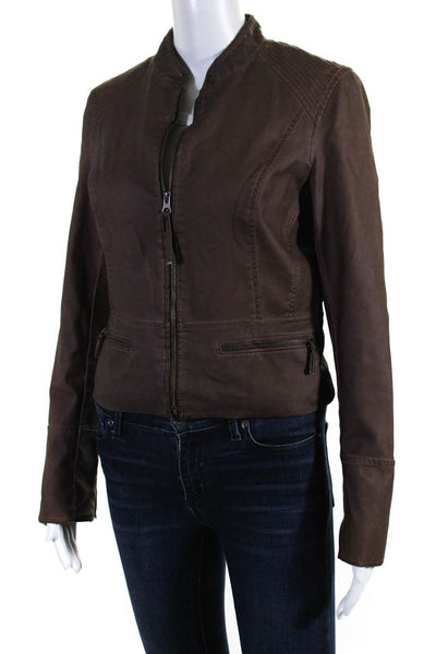 Hei Hei Womens High Neck Faux Leather Full Zip Jacket Brown Size Small