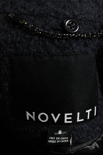 Novelty Womens Long Boucle Snap Peacoat Jacket Navy Blue Size 8