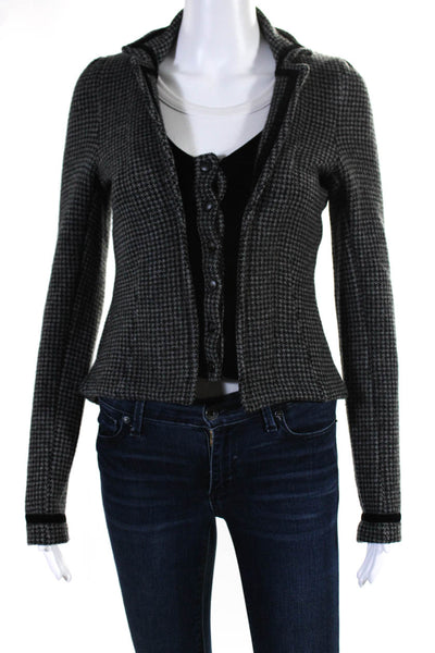 Sparrow Anthropologie Womens Knit Houndstooth Button Up Jacket Black Gray Medium