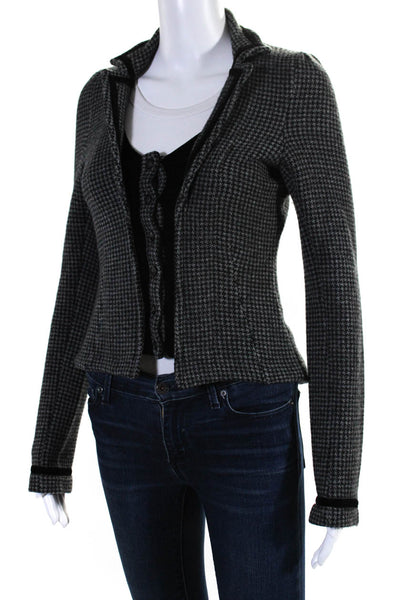 Sparrow Anthropologie Womens Knit Houndstooth Button Up Jacket Black Gray Medium