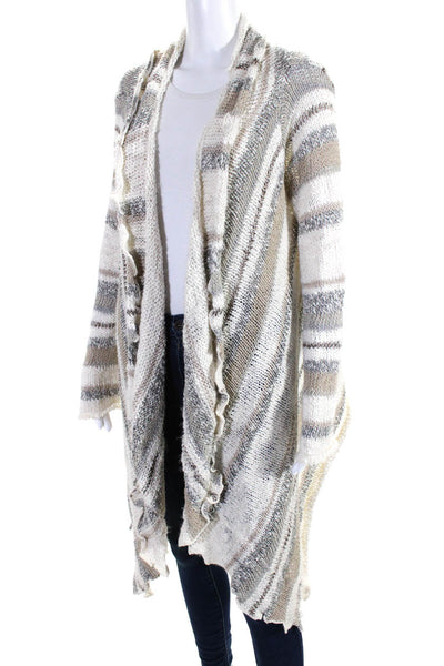 Boston Proper Womens Open Front Long Striped Cardigan White Brown Size Small