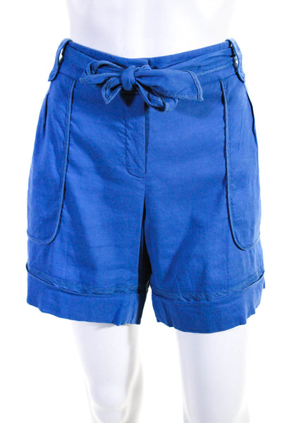 Elie Tahari Womens Mid Rise Belted Shorts Blue Linen Size 12