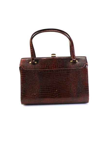 Andrew Geller Womens Crocodile Skin Satchel Shoulder Handbag Cognac Brown