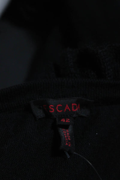 Escada Womens Wool Knit Ruffled V-Neck Button Up Sweater Cardigan Black Size 42