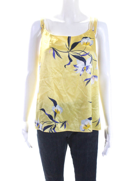 Amanda Uprichard Womens Strappy Scoop Neck Floral Silk Top Yellow Size Medium