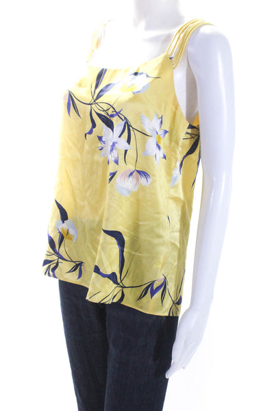 Amanda Uprichard Womens Strappy Scoop Neck Floral Silk Top Yellow Size Medium