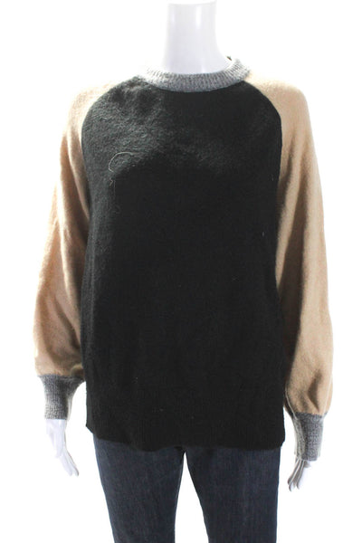 THML Womens Pullover Crew Neck Colorblock Sweater Black Brown Gray Size Medium