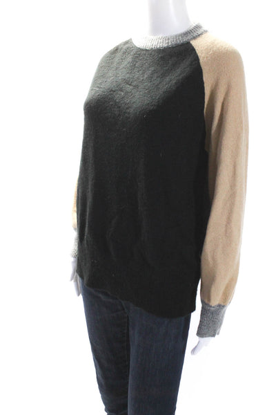 THML Womens Pullover Crew Neck Colorblock Sweater Black Brown Gray Size Medium