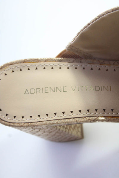 Adrienne Vittadini Womens Block Heel Metallic Slide Sandals Brown Leather 6.5