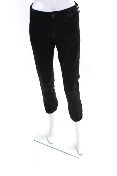 Paige Womens High Rise Zipper Trim Coated Cropped Mayslie Jogger Pants Black 25