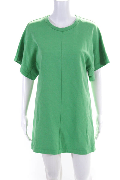 COS Womens Short Sleeve Crew Neck Mini Shirt Dress Green Cotton Size XS