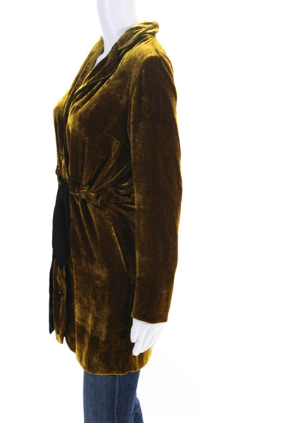Sandro Womens Button Front Drawstring Collared Velvet Shirt Dark Yellow Size 1