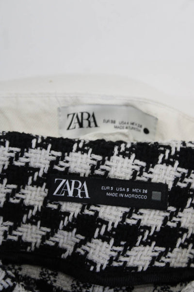 Zara Womens Wide Leg Jeans Houndstooth Knit Shorts White Black Small 4 Lot 2