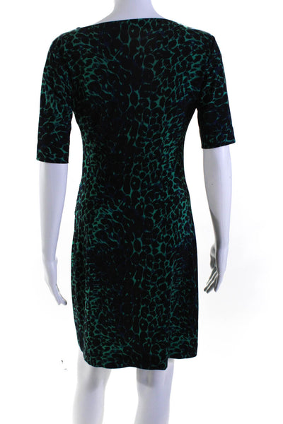 BCBGMAXAZRIA Womens Leopard Print Ruched Unlined Mini Sheath Dress Green Size S