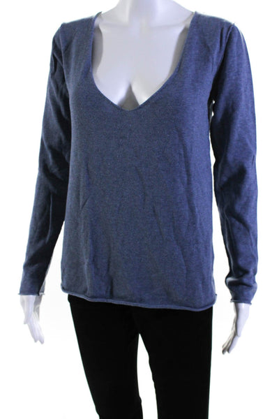 Zadig & Voltaire Womens Cotton Knit V-Neck Long Sleeve Pullover Top Blue Size M