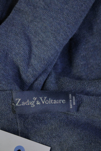 Zadig & Voltaire Womens Cotton Knit V-Neck Long Sleeve Pullover Top Blue Size M