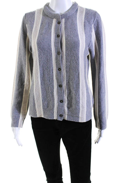 J. Mclaughlin Womens Wool Striped Long Sleeve Button Up Knit Top Gray Size L