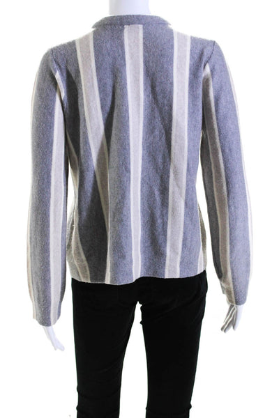 J. Mclaughlin Womens Wool Striped Long Sleeve Button Up Knit Top Gray Size L