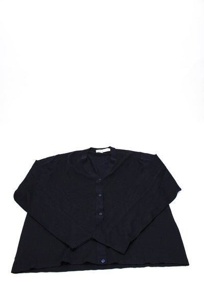 Tse Womens Wool Short Sleeve Knit Top + Button Up Cardigan Set Navy Size L