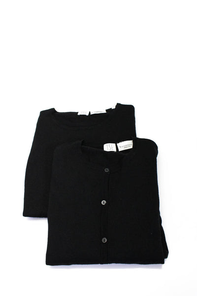 Tse Womens Wool Short Sleeve Knit Top + Button Up Cardigan Set Black Size L