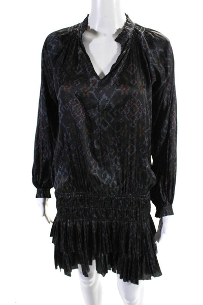 Ulla Johnson Womens Abstract Print Long Sleeve V Neck Dress Black Size 2