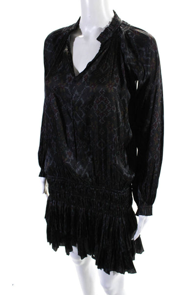 Ulla Johnson Womens Abstract Print Long Sleeve V Neck Dress Black Size 2