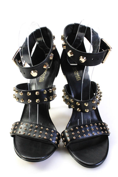Michael Michael Kors Womens Stiletto Studded Ankle Strap Sandals Black Leather 8