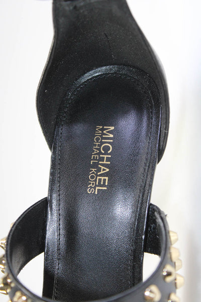 Michael Michael Kors Womens Stiletto Studded Ankle Strap Sandals Black Leather 8