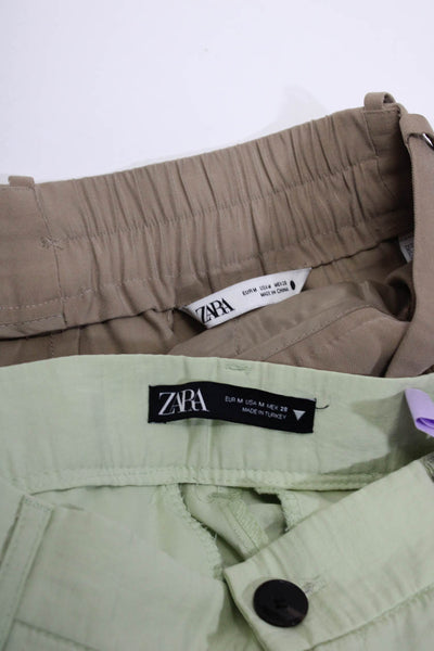 Zara Womens Wide Leg High Waisted Front Zip Pants Green Size Medium Lot of 2