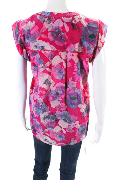 Rebecca Taylor Womens V Neck Sleeveless Floral Print Blouse Pink Size 4