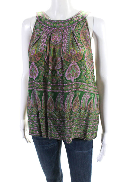 Calypso Saint Barth Womens Abstract Print Sleeveless Blouse Green Size Small