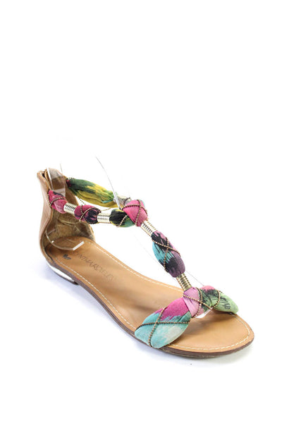 Cynthia Rowley Womens Beaded Strap Back Zip Low Heel Sandal Leather Multicolor 6