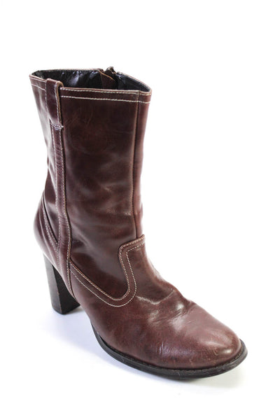 Steve Madden Womens Block Heel Mid Calf Boots Leather Brown Size 6.5 US