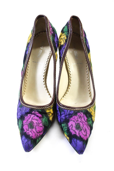 Miu Miu Womens Floral Print Stiletto Heel Leather Lined Multicolor Size 6.5