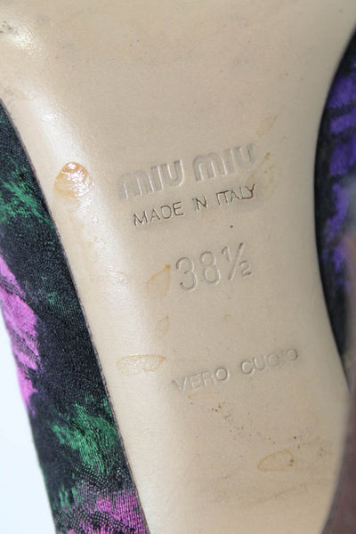 Miu Miu Womens Floral Print Stiletto Heel Leather Lined Multicolor Size 6.5