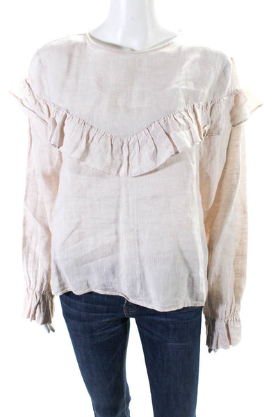 Anine Bing Womens Long Sleeve Back Button Blouse Linen White Size Small