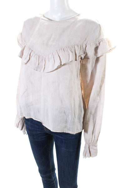 Anine Bing Womens Long Sleeve Back Button Blouse Linen White Size Small