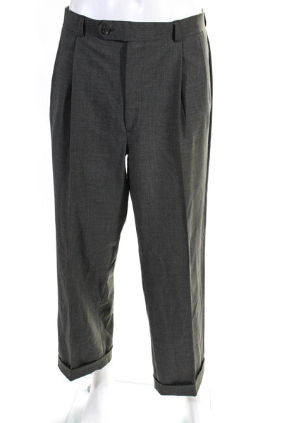 Brooks Brothers Mens Pleated Front Cuffed Dress Pants Gray Wool Size 35