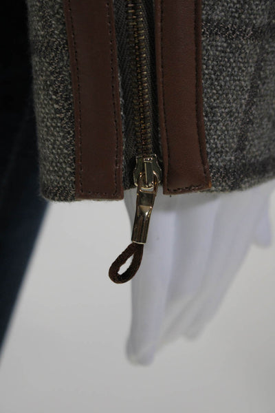 Giorgio Armani Womens Button Front Crew Neck Knit Check Jacket Gray Wool IT 48