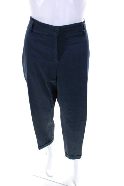 Giorgio Armani Womens High Rise Cuffed Straight Leg Pants Navy Cotton Size IT 48