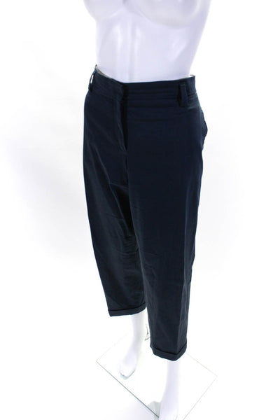 Giorgio Armani Womens High Rise Cuffed Straight Leg Pants Navy Cotton Size IT 48