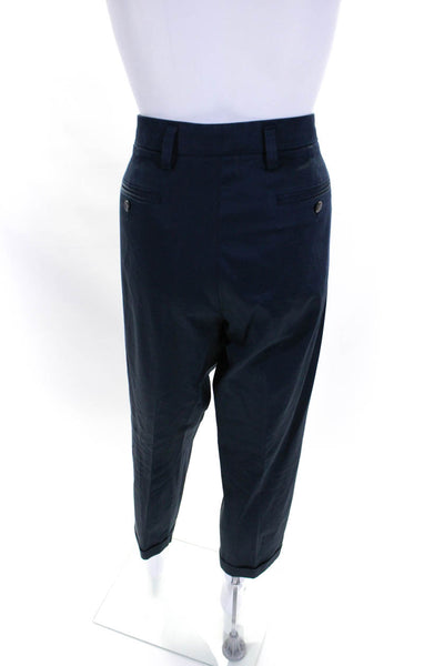 Giorgio Armani Womens High Rise Cuffed Straight Leg Pants Navy Cotton Size IT 48