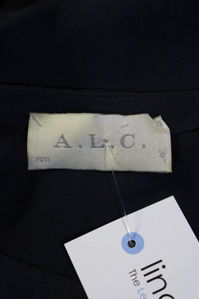 ALC Womens Faux Lizard Skin Trim Crew Neck Shift Dress Navy Blue Silk Size Small