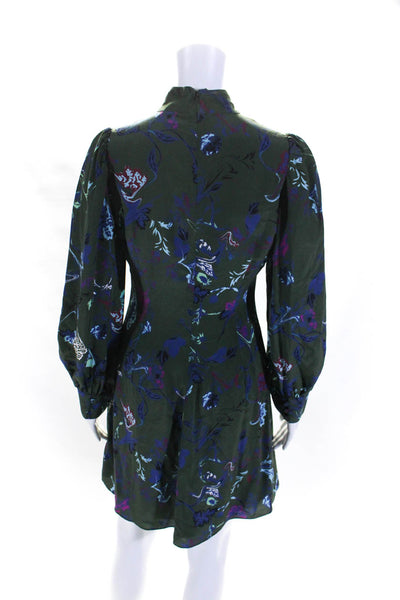 Tanya Taylor Womens High Neck Abstract Floral Sheath Dress Green Blue Size 4